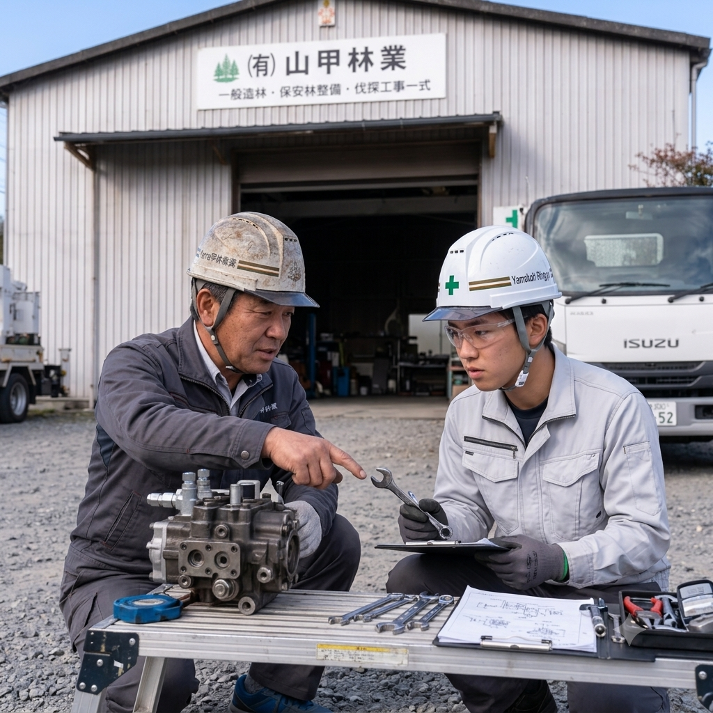 若手社員が先輩から手順を教わっている様子
